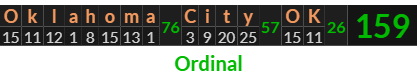 "Oklahoma City OK" = 159 (Ordinal)