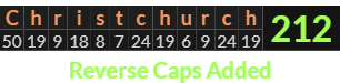 "Christchurch" = 212 (Reverse Caps Added)