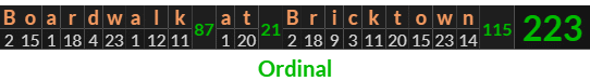 "Boardwalk at Bricktown" = 223 (Ordinal)
