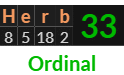 "Herb" = 33 (Ordinal)