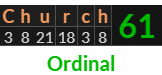 "Church" = 61 (Ordinal)