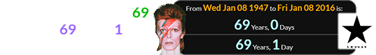 Bowie was exactly 69 years (or 69 years, 1 day) old for the album’s release:
