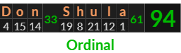 "Don Shula" = 94 (Ordinal)