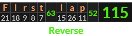 "First lap" = 115 (Reverse)
