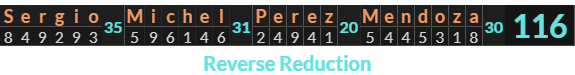 "Sergio Michel Perez Mendoza" = 116 (Reverse Reduction)