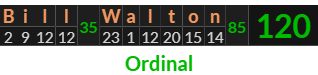 "Bill Walton" = 120 (Ordinal)