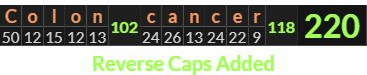 "Colon cancer" = 220 (Reverse Caps Added)