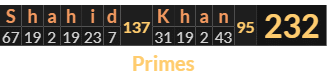 "Shahid Khan" = 232 (Primes)