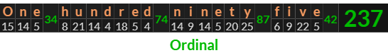 "One hundred ninety five" = 237 (Ordinal)