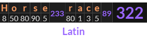 "Horse race" = 322 (Latin)