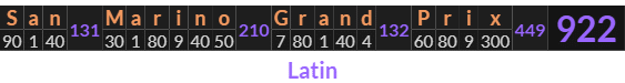 "San Marino Grand Prix" = 922 (Latin)