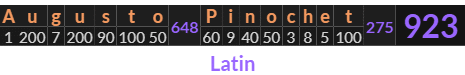 "Augusto Pinochet" = 923 (Latin)