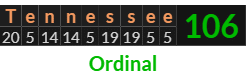 "Tennessee" = 106 (Ordinal)