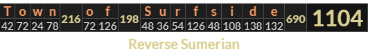 "Town of Surfside" = 1104 (Reverse Sumerian)