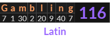 "Gambling" = 116 (Latin)