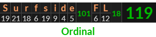 "Surfside FL" = 119 (Ordinal)