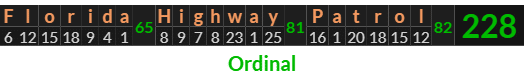 "Florida Highway Patrol" = 228 (Ordinal)