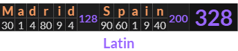 "Madrid Spain" = 328 (Latin)