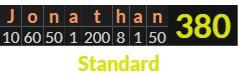 "Jonathan" = 380 (Standard)