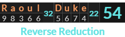 "Raoul Duke" = 54 (Reverse Reduction)