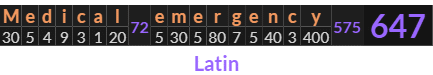 "Medical emergency" = 647 (Latin)