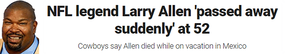 NFL legend Larry Allen 'passed away suddenly' at 52 Cowboys say Allen died while on vacation in Mexico