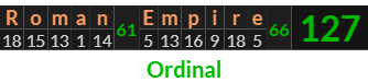 "Roman Empire" = 127 (Ordinal)