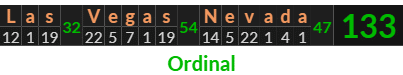 "Las Vegas Nevada" = 133 (Ordinal)