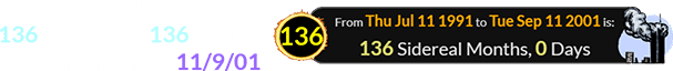 The Middle Eclipse for Saros 136 was exactly 136 Sidereal months before 11/9/01: