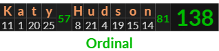 "Katy Hudson" = 138 (Ordinal)