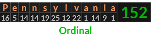 "Pennsylvania" = 152 (Ordinal)