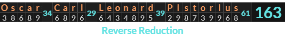 "Oscar Carl Leonard Pistorius" = 163 (Reverse Reduction)