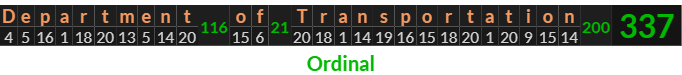 "Department of Transportation" = 337 (Ordinal)