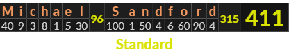 "Michael Sandford" = 411 (Standard)