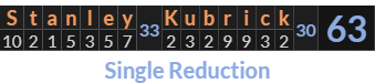 "Stanley Kubrick" = 63 (Single Reduction)