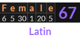 "Female" = 67 (Latin)