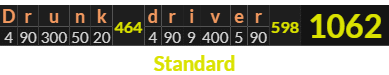 "Drunk driver" = 1062 (Standard)