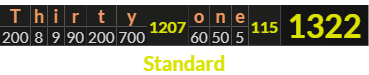 "Thirty one" = 1322 (Standard)