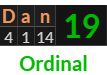 "Dan" = 19 (Ordinal)