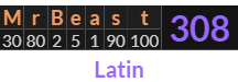 "MrBeast" = 308 (Latin)