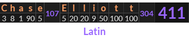 "Chase Elliott" = 411 (Latin)