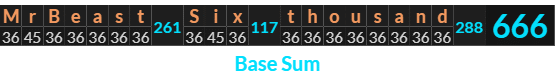 "MrBeast Six thousand" = 666 (Base Sum)