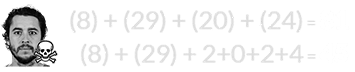 (8) + (29) + (20) + (24) = 81 and (8) + (29) + 2+0+2+4 = 45