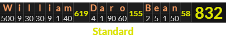 "William Daro Bean" = 832 (Standard)