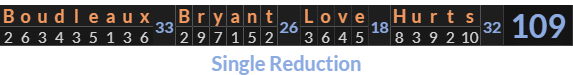 "Boudleaux Bryant Love Hurts" = 109 (Single Reduction)