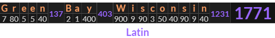 "Green Bay Wisconsin" = 1771 (Latin)