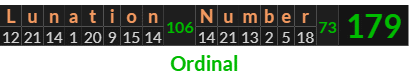 "Lunation Number" = 179 (Ordinal)