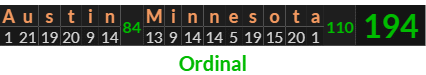 "Austin Minnesota" = 194 (Ordinal)