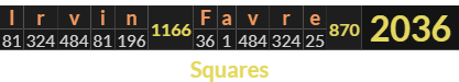 "Irvin Favre" = 2036 (Squares)