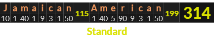 "Jamaican American" = 314 (Standard)